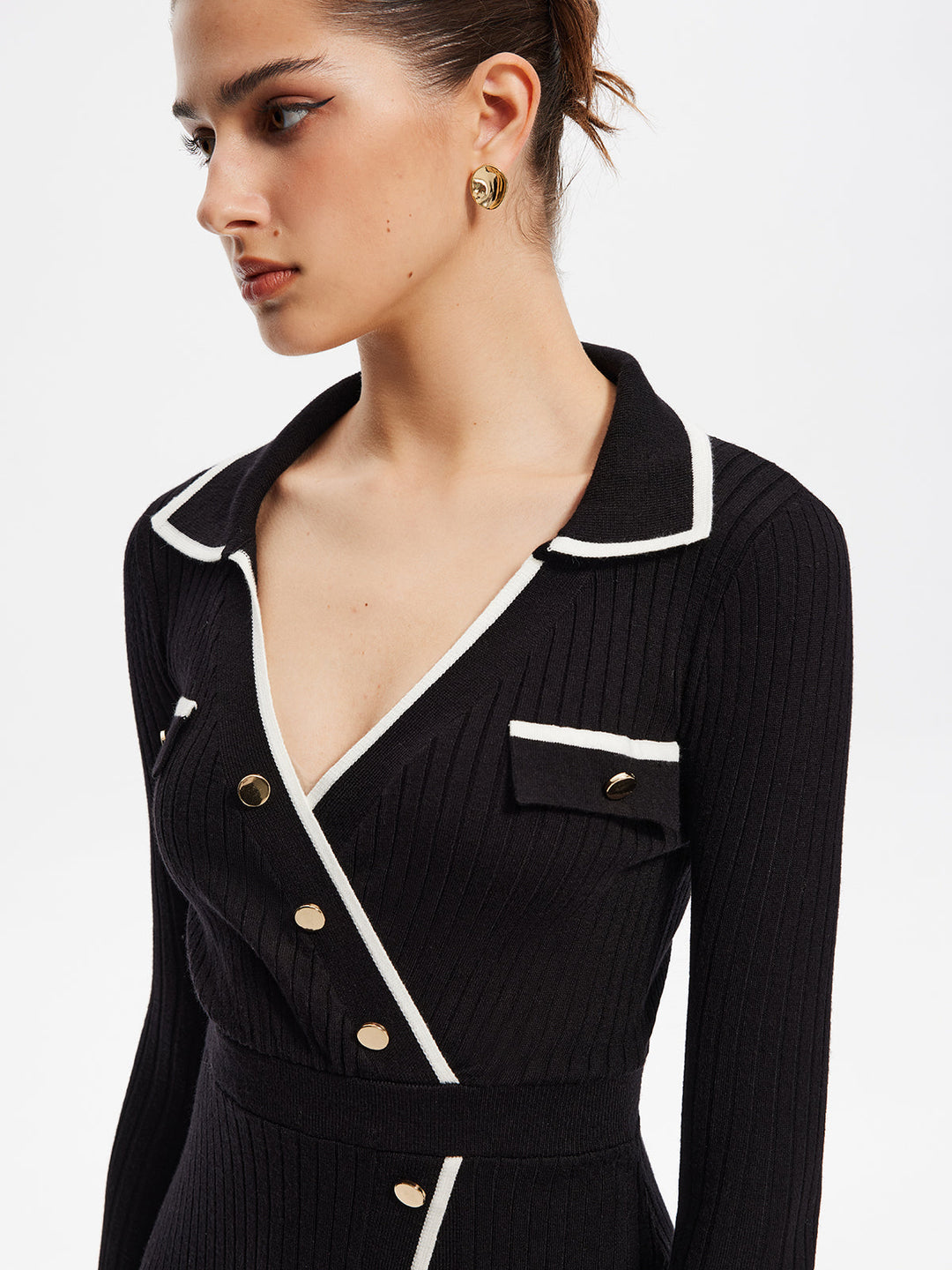 Robe Mi-longue en Tricot à Bordures Contrastées