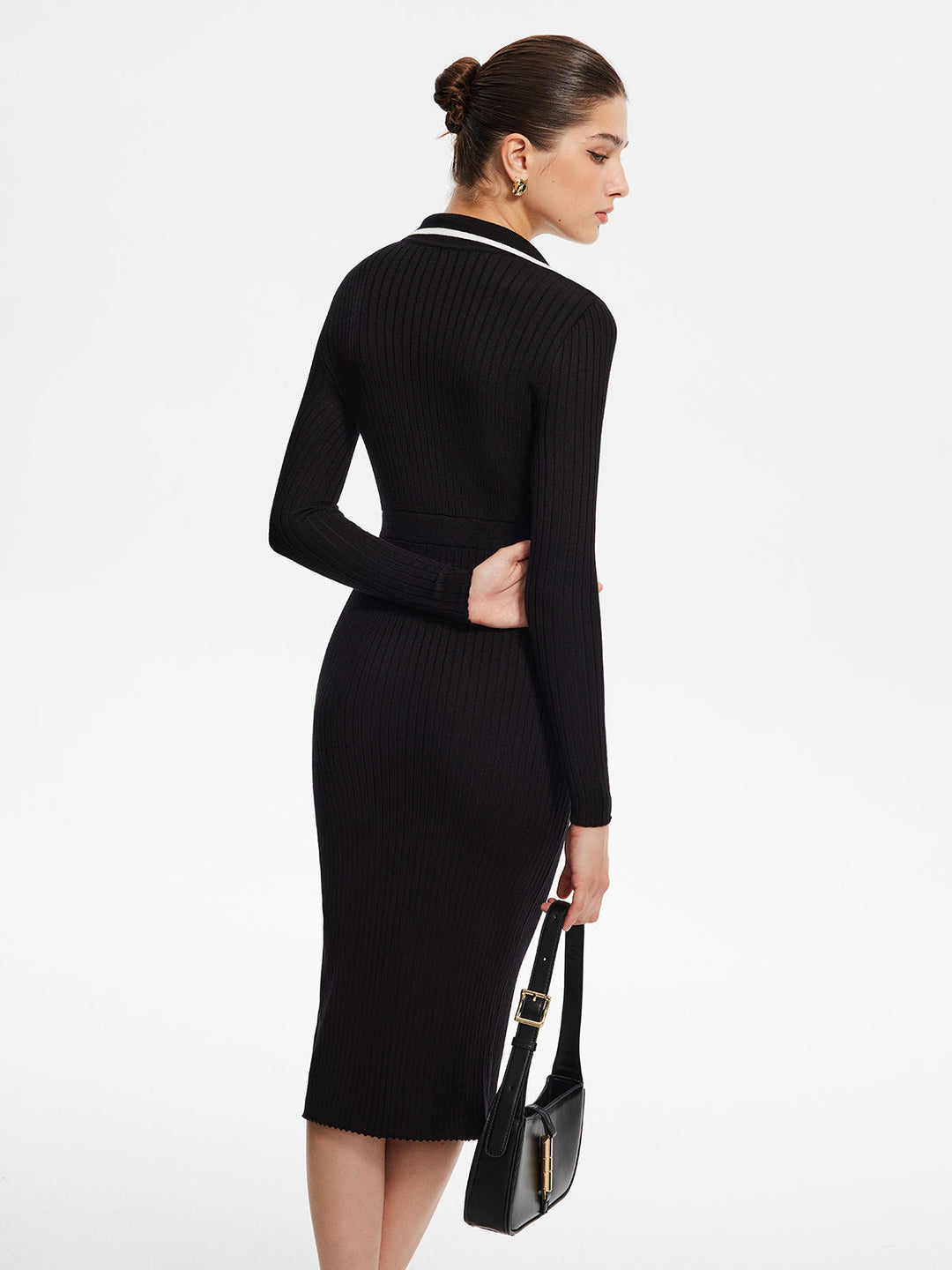 Robe Mi-longue en Tricot à Bordures Contrastées