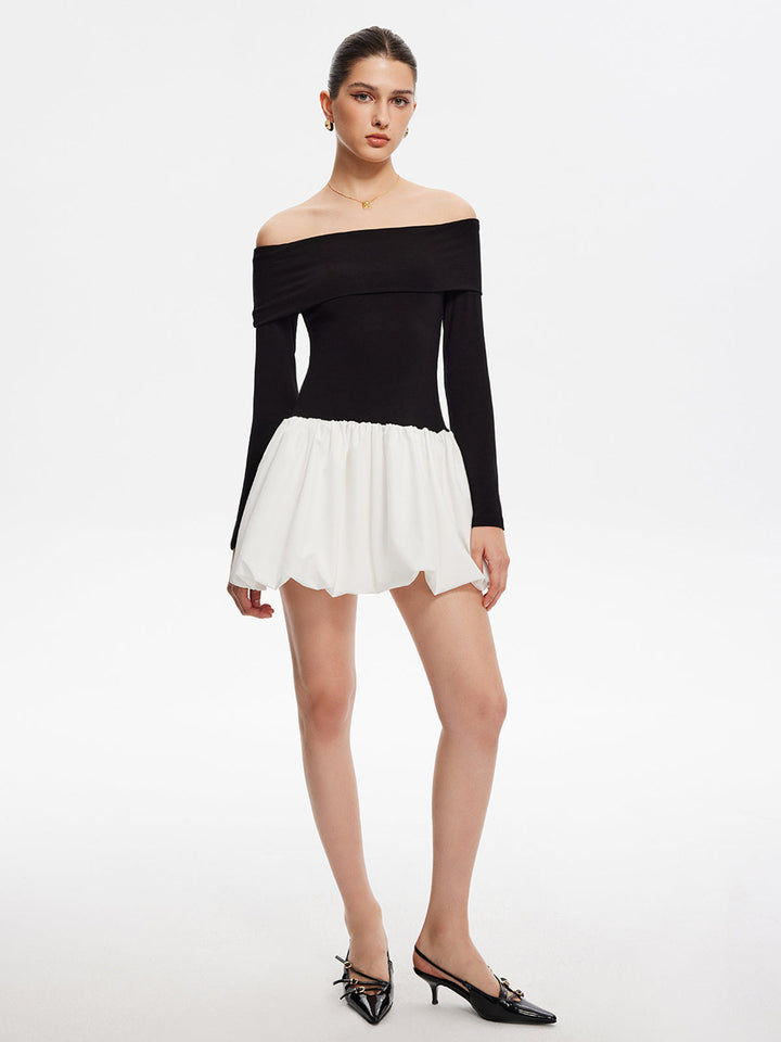 Robe Courte Deux Tons Sans Épaules à Bulles