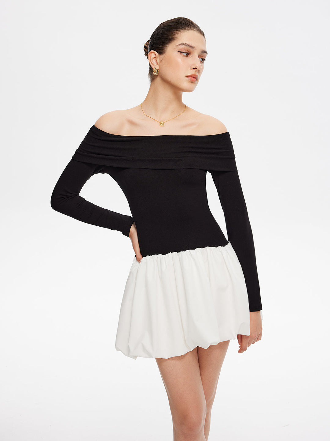 Robe Courte Deux Tons Sans Épaules à Bulles