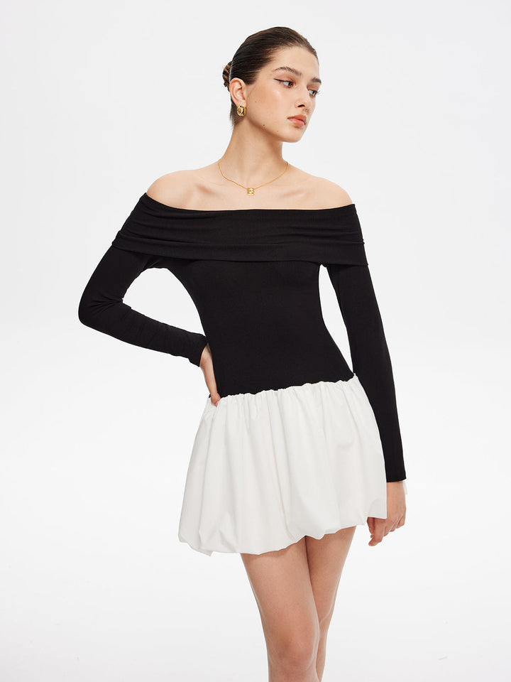 Robe Courte Deux Tons Sans Épaules à Bulles