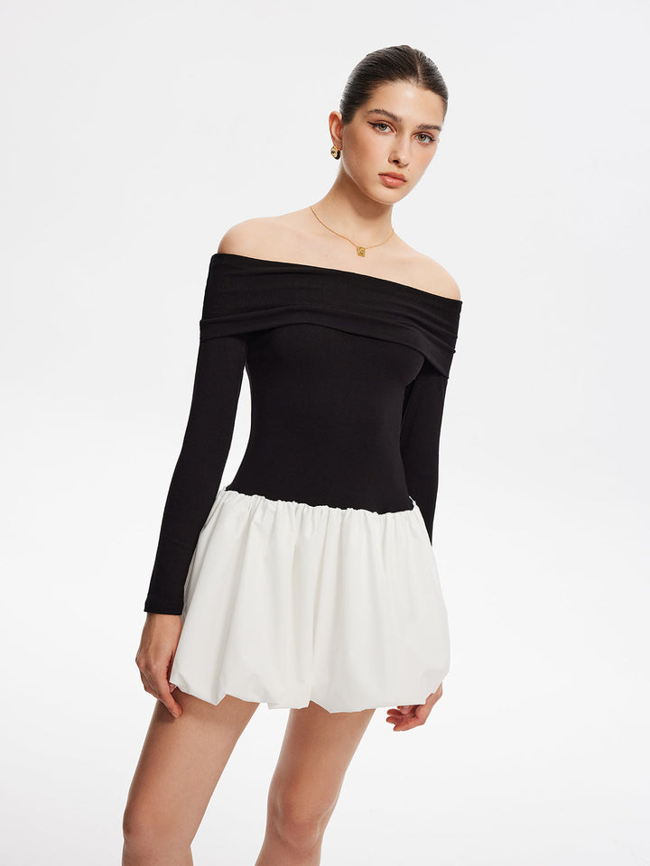 Robe Courte Deux Tons Sans Épaules à Bulles
