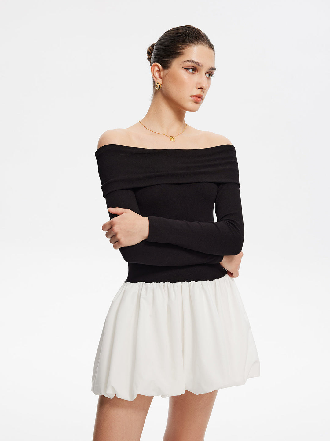 Robe Courte Deux Tons Sans Épaules à Bulles