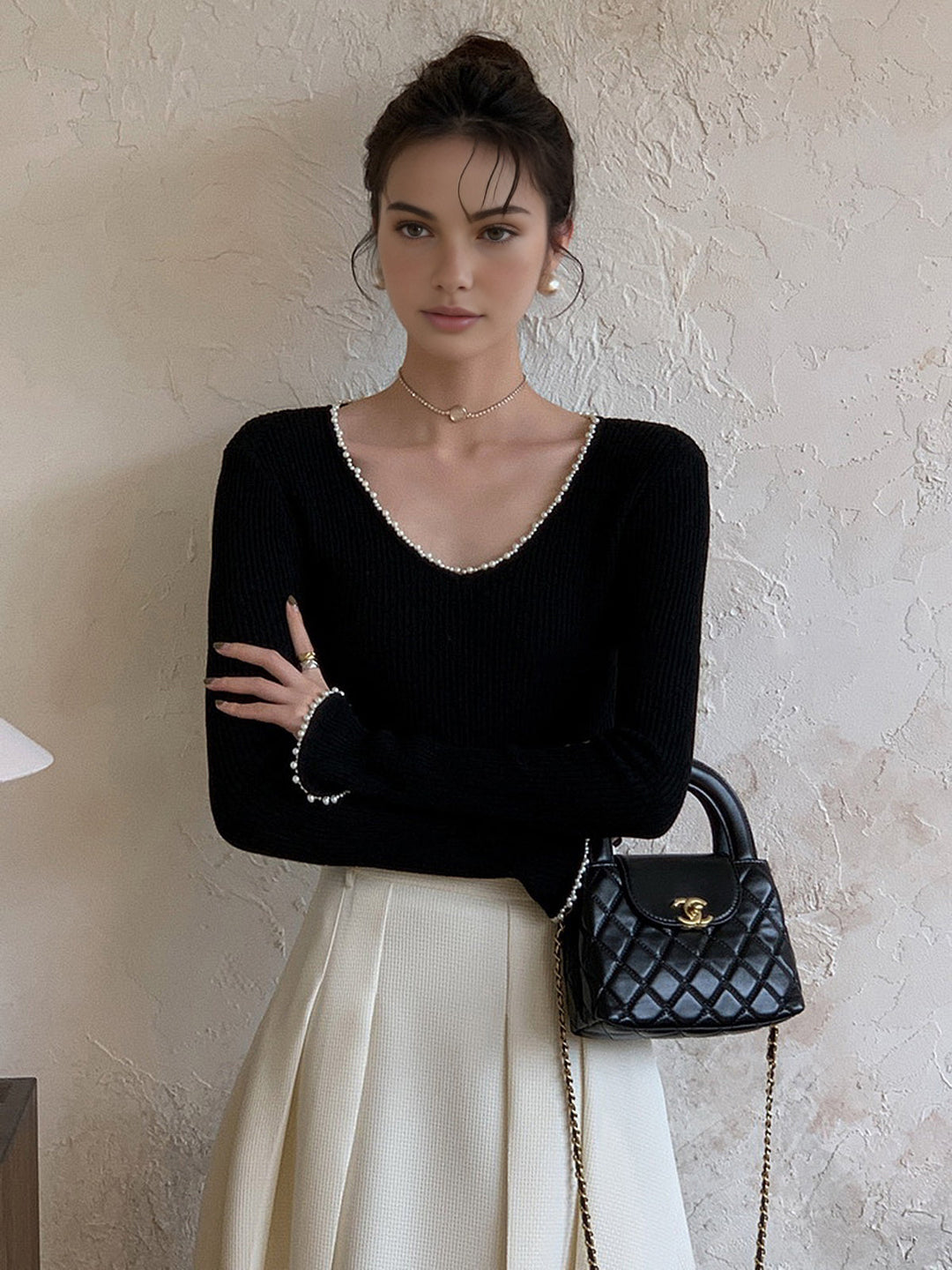 Haut en tricot avec perles en V