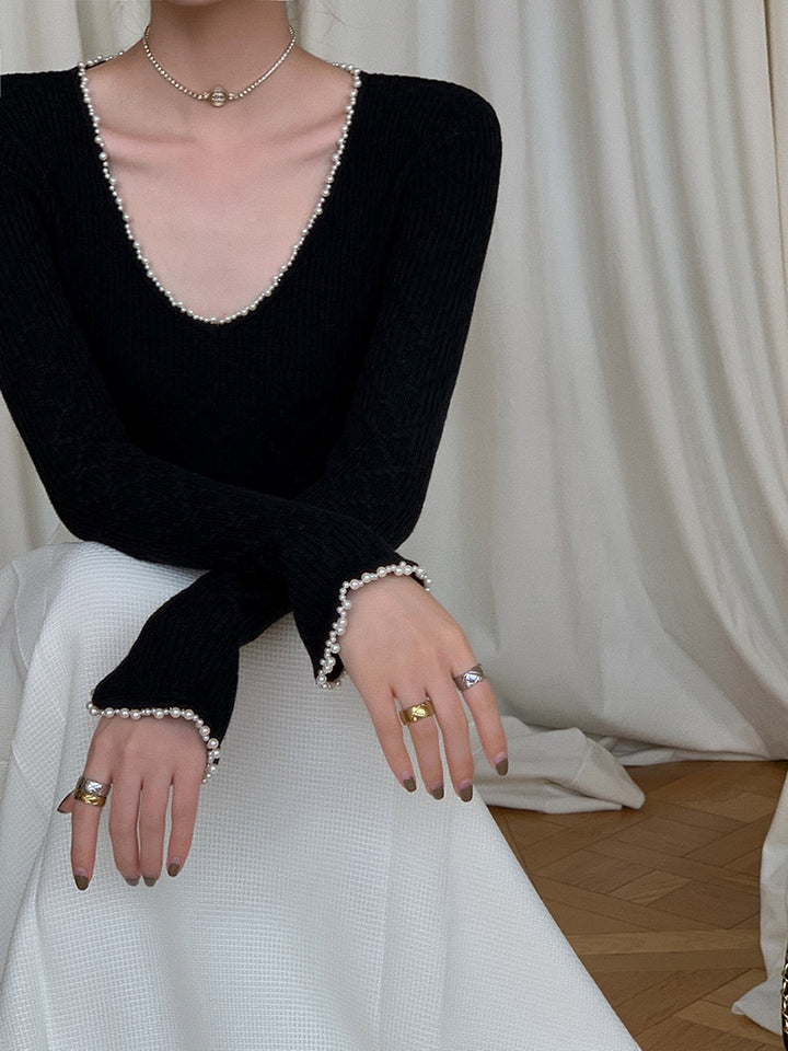 Haut en tricot avec perles en V
