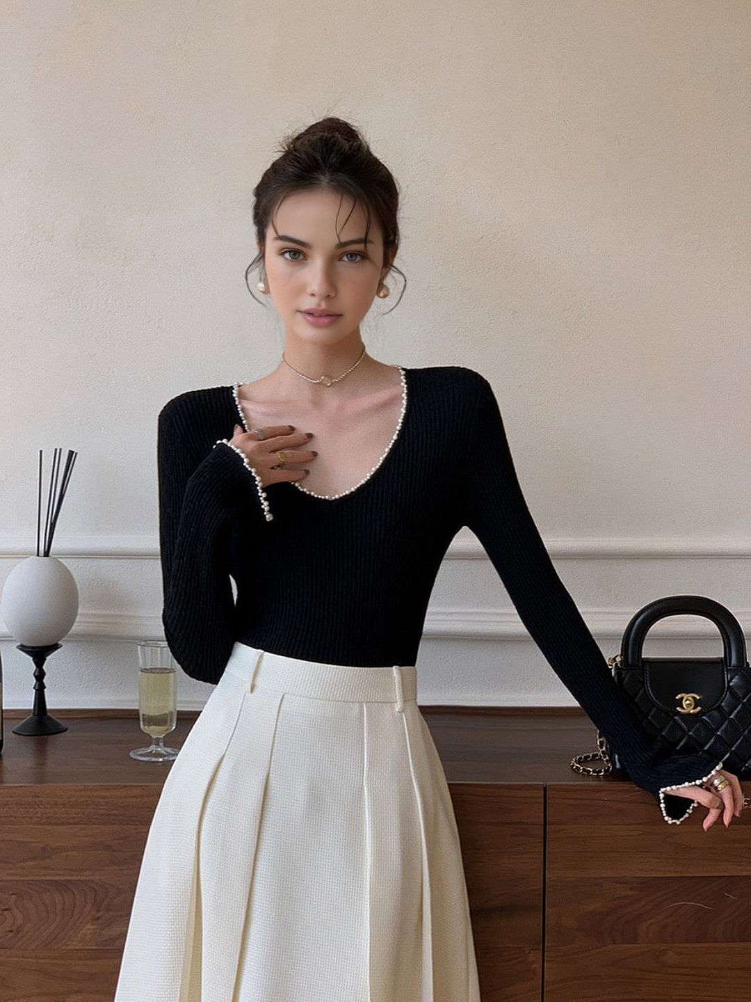 Haut en tricot avec perles en V