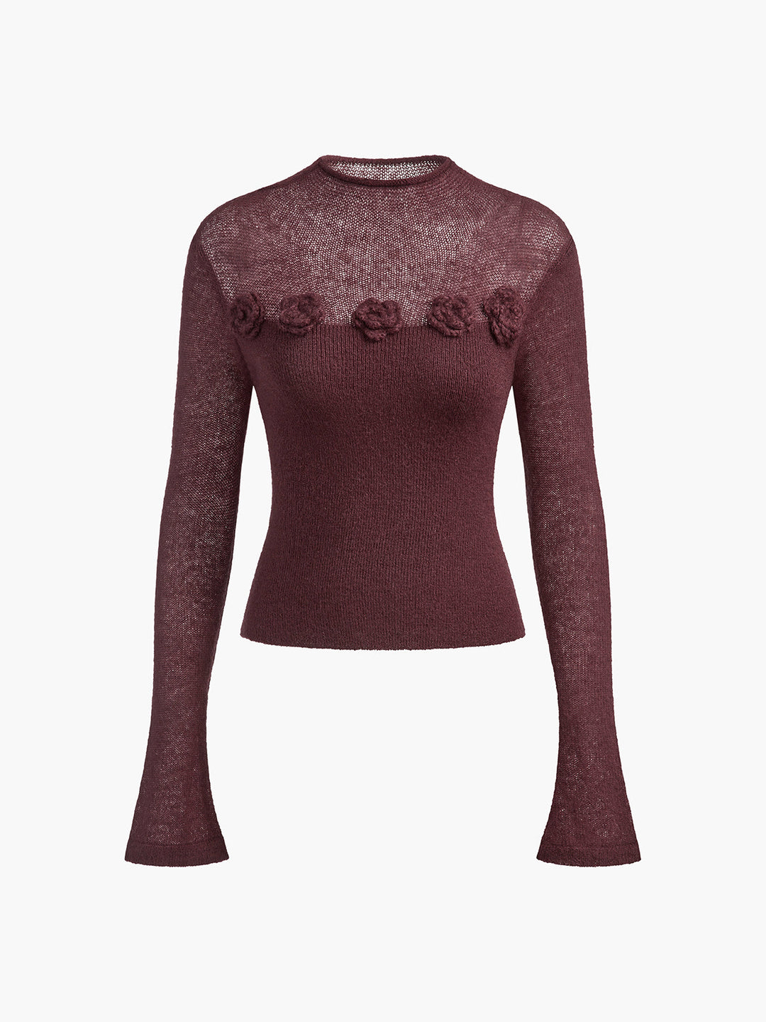 Haut en tricot doux à fleurs 3D