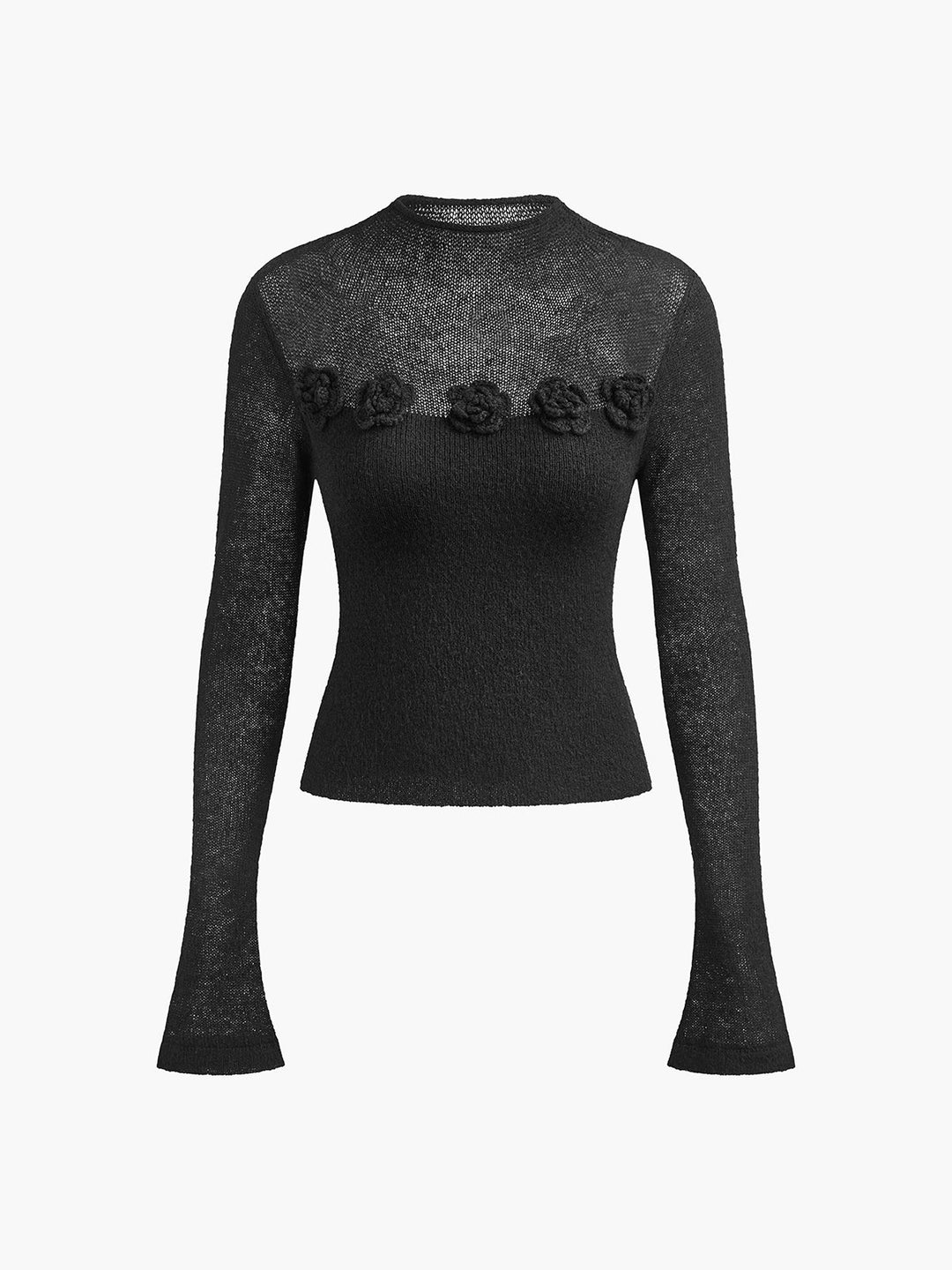 Haut en tricot doux à fleurs 3D