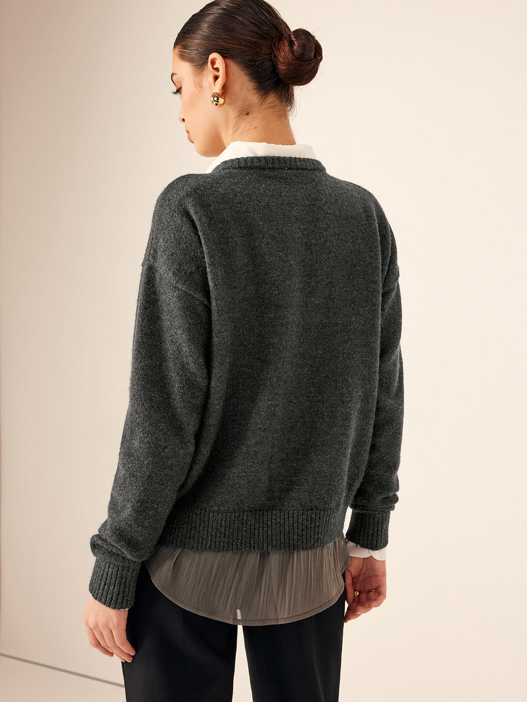 Cardigan Col Bouton Asymétrique à Col Ras du Cou