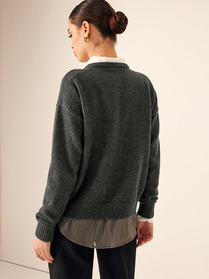 Cardigan Col Bouton Asymétrique à Col Ras du Cou