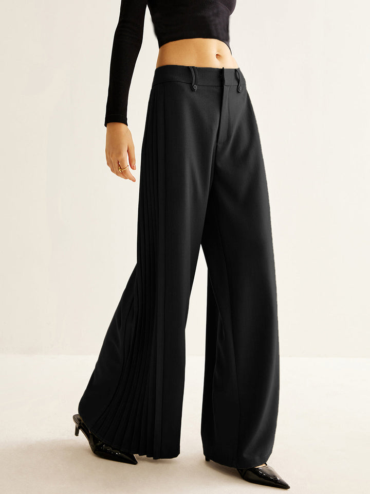 Pantalon Large à Jambes Larges Plissées