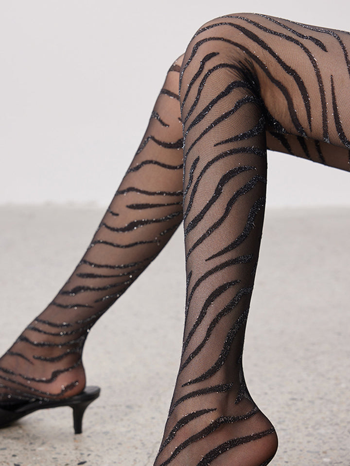 Collants Semi-Transparents à Motifs Zèbre