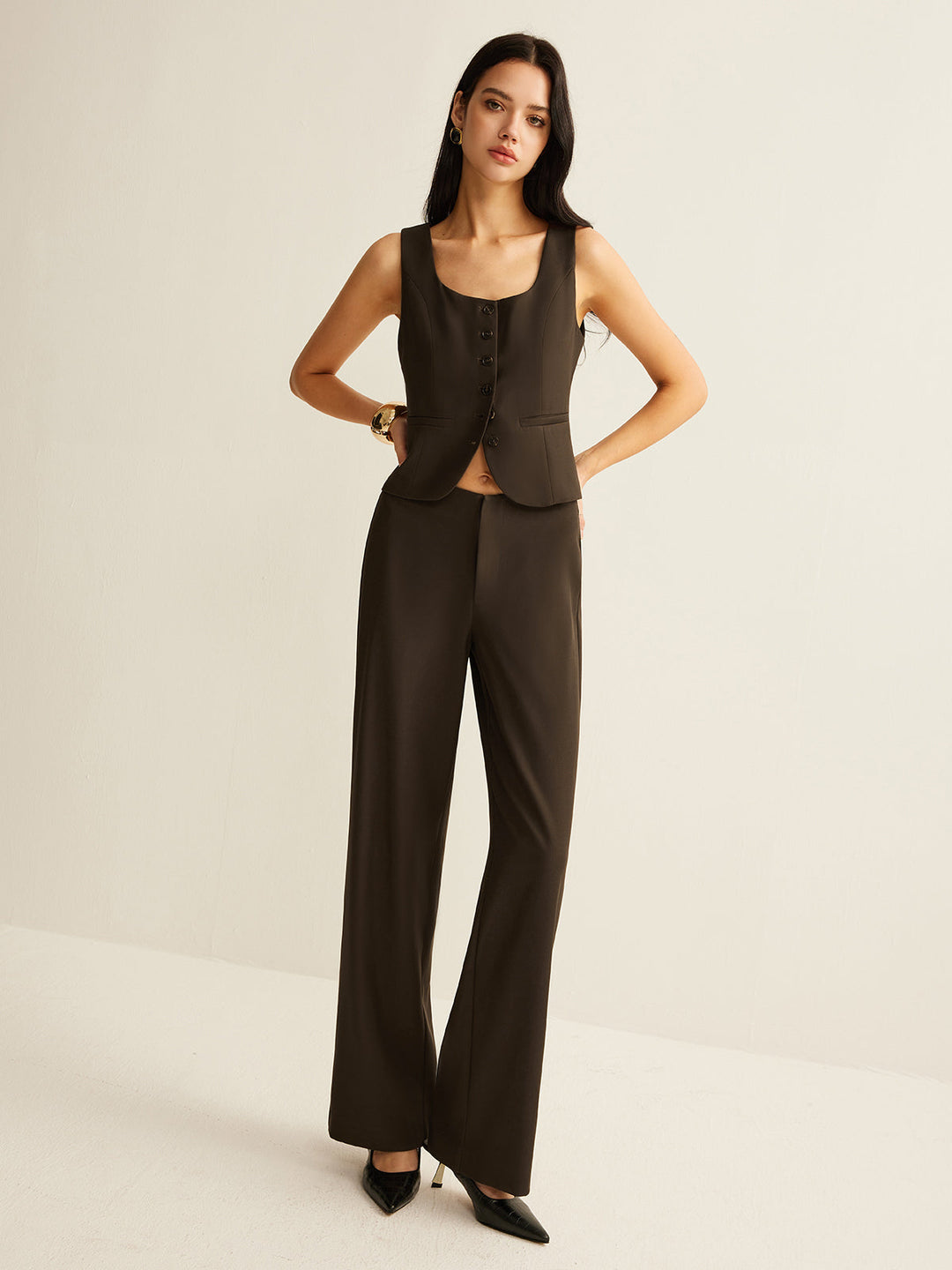 Pantalons Droits Taille Haute