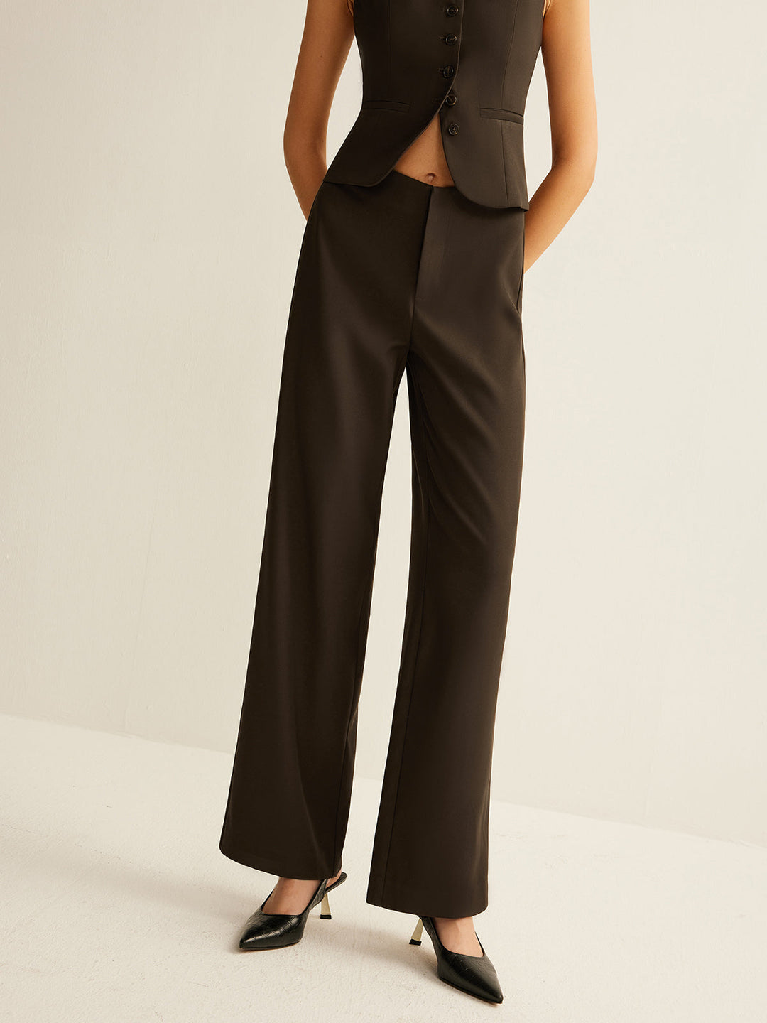 Pantalons Droits Taille Haute