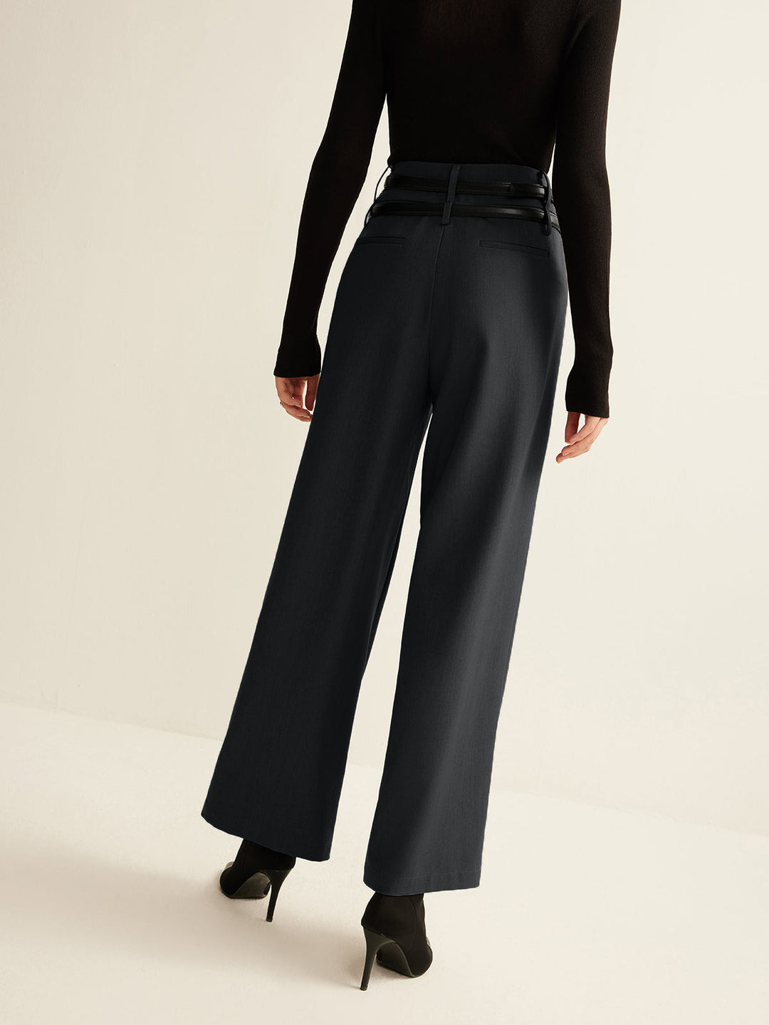 Pantalon Droit Plissé à Double Ceinture
