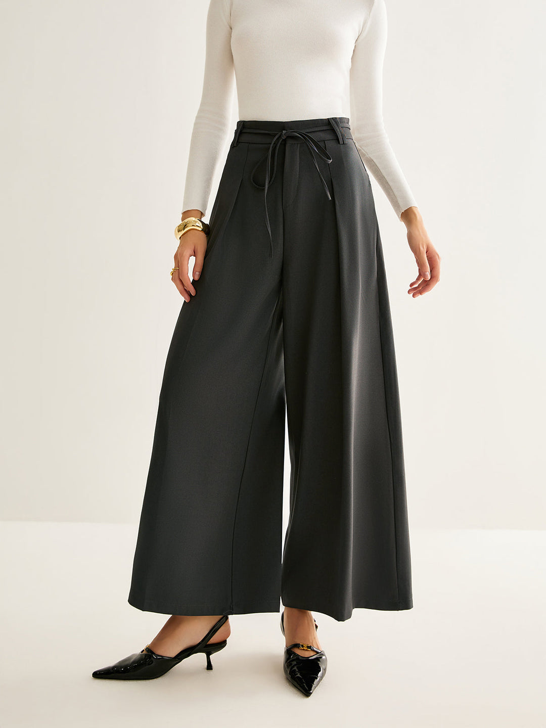 Pantalons Jambe Large Ceinture Corde