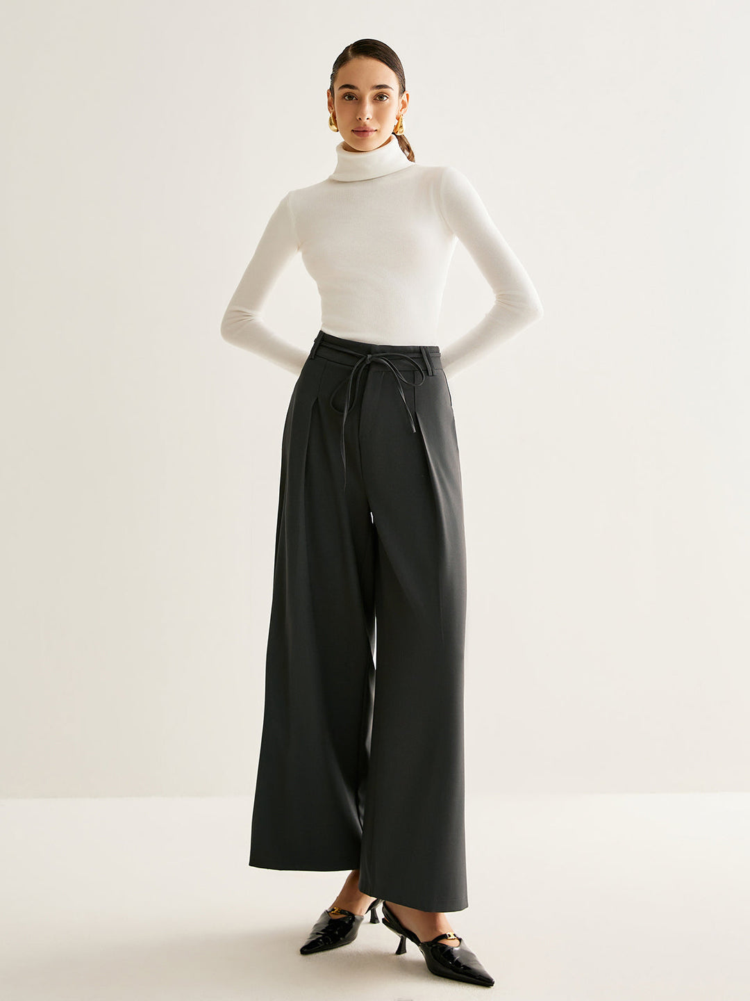 Pantalons Jambe Large Ceinture Corde