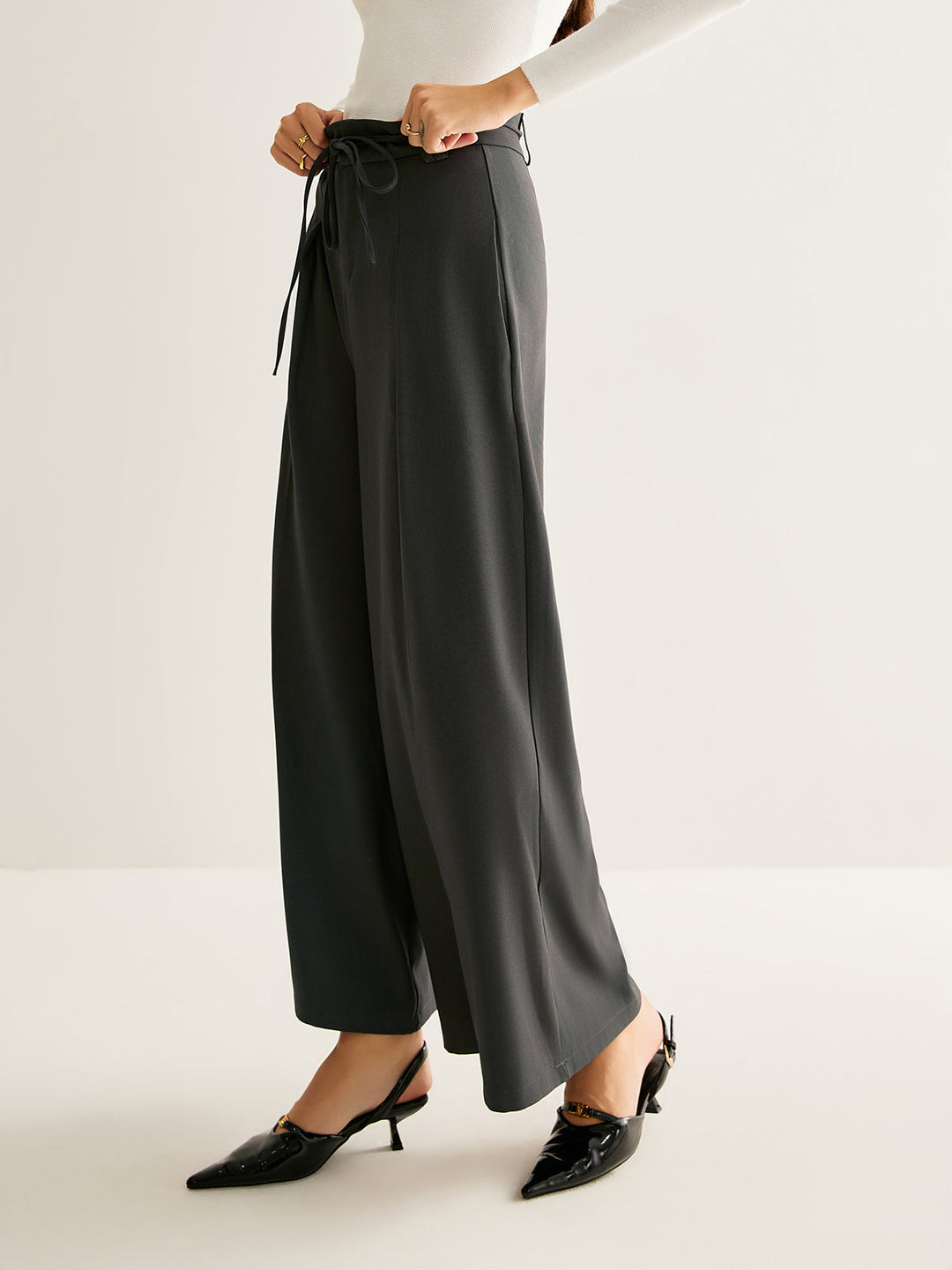 Pantalons Jambe Large Ceinture Corde
