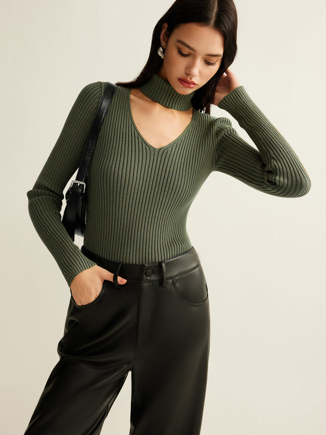 Haut en tricot skinny à col montant