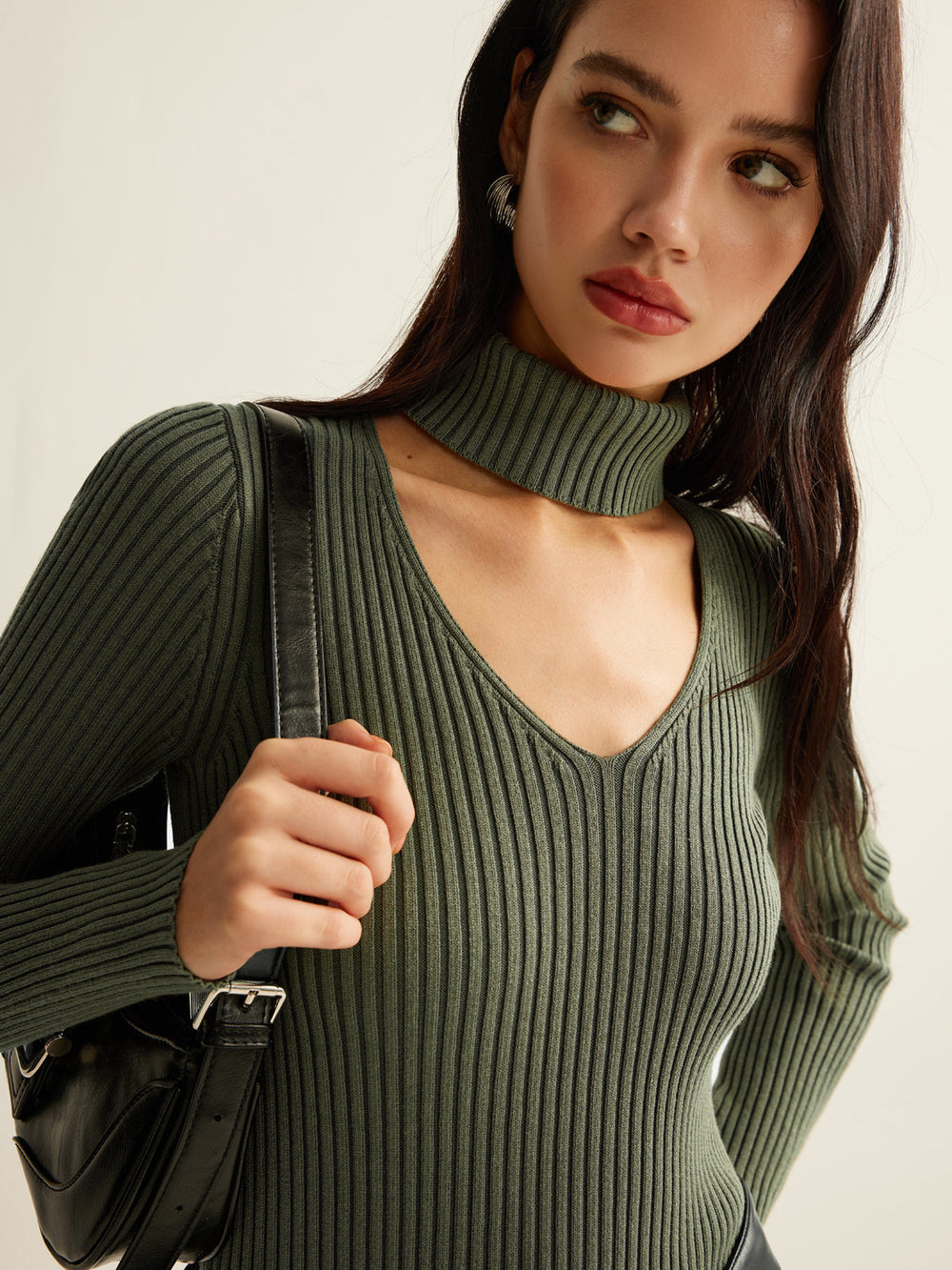 Haut en tricot skinny à col montant