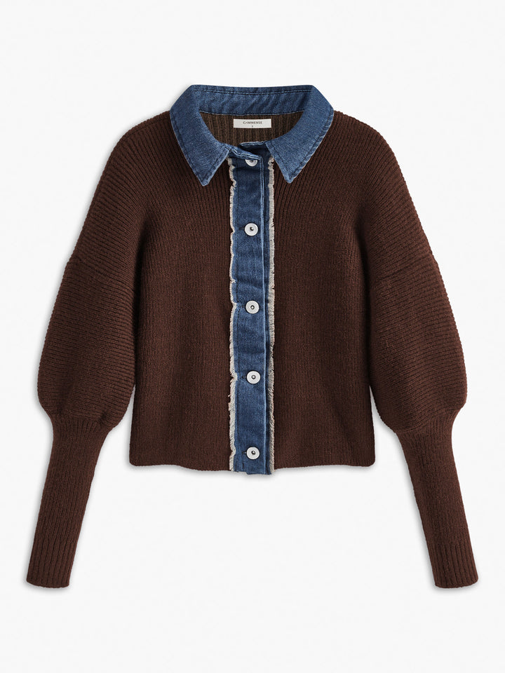 Haut en tricot à revers extensible avec boutonnage devant