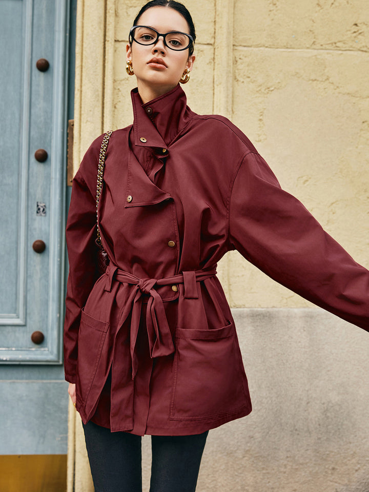 Manteau Trench Ceinturé Asymétrique Rétro