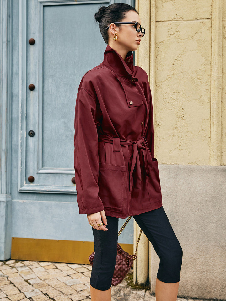 Manteau Trench Ceinturé Asymétrique Rétro