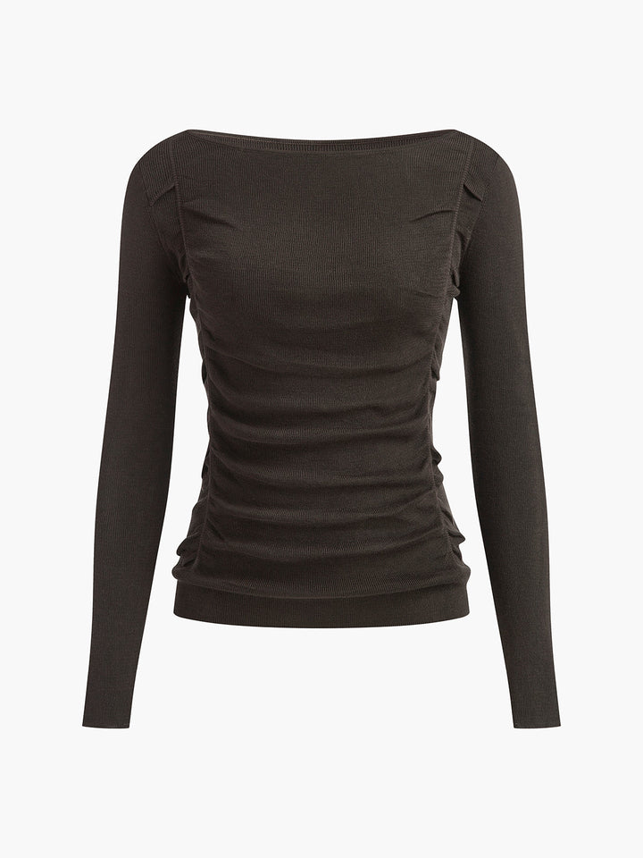 Haut Court Ajusté en Tricot à Plis Côtés