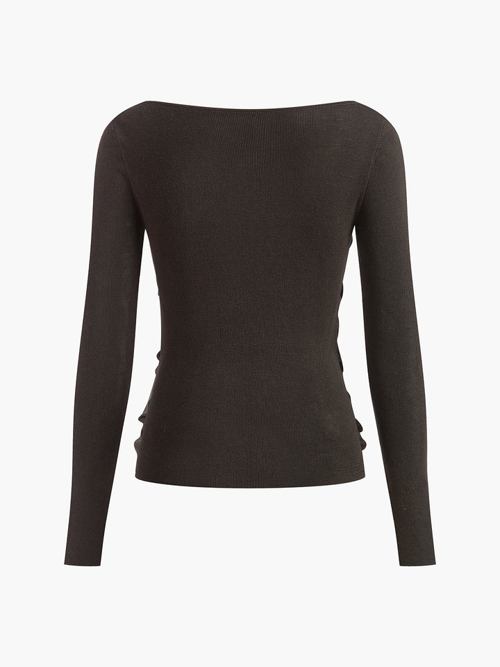 Haut Court Ajusté en Tricot à Plis Côtés