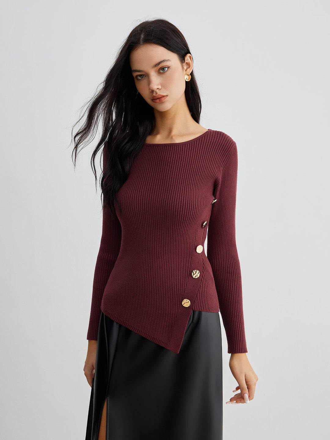 Pull en tricot côtelé asymétrique