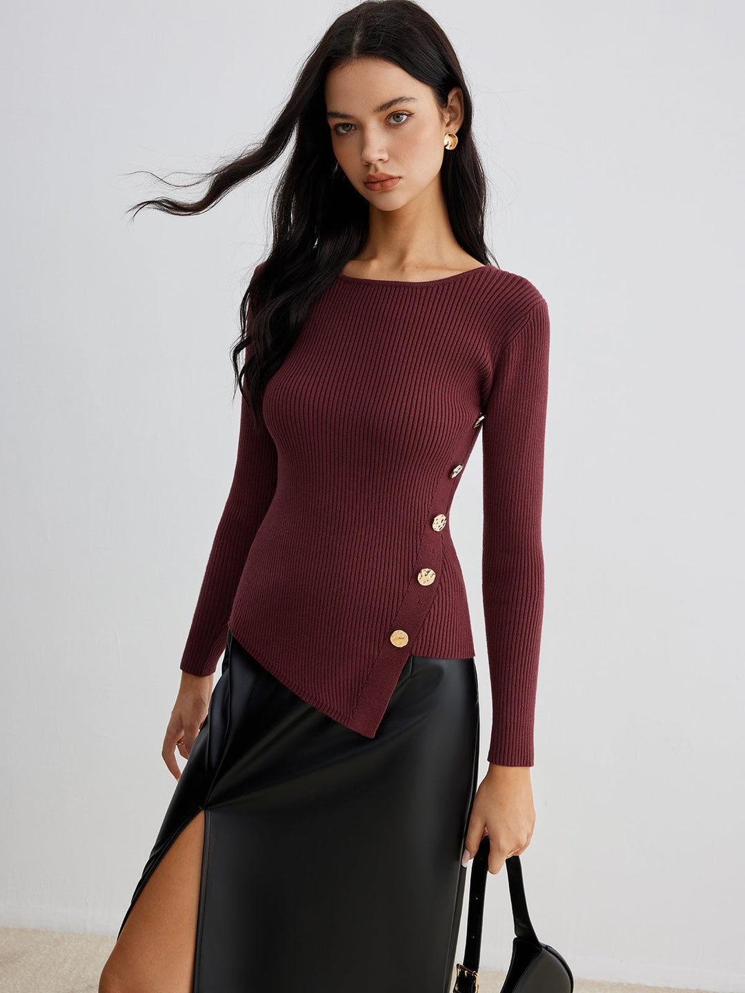 Pull en tricot côtelé asymétrique
