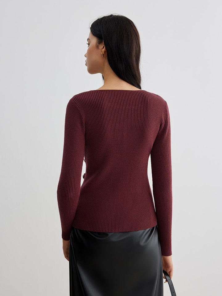 Pull en tricot côtelé asymétrique