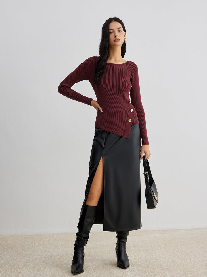 Pull en tricot côtelé asymétrique