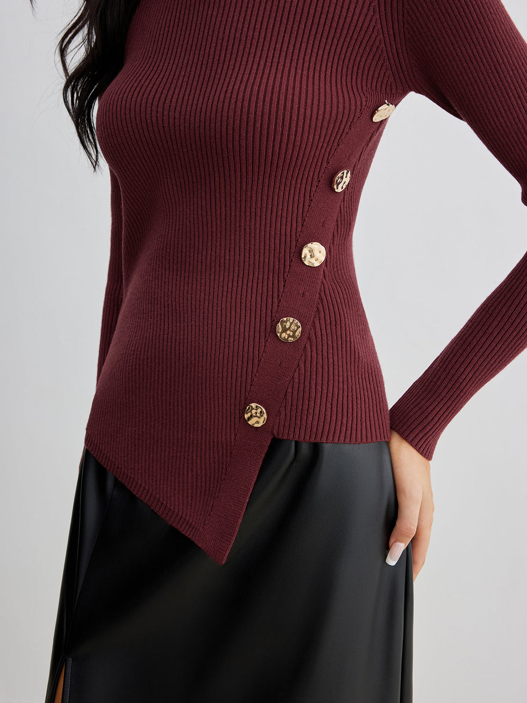 Pull en tricot côtelé asymétrique