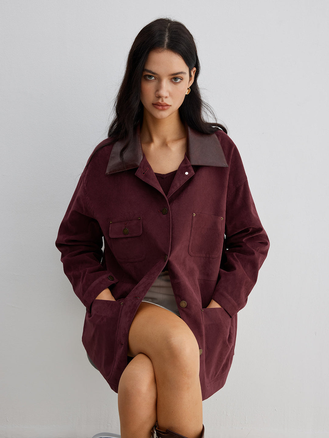 Veste à poches avec col contrastant en daim