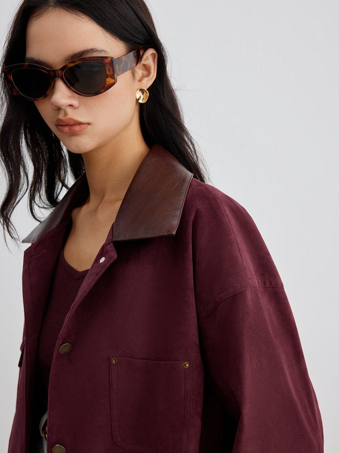 Veste à poches avec col contrastant en daim