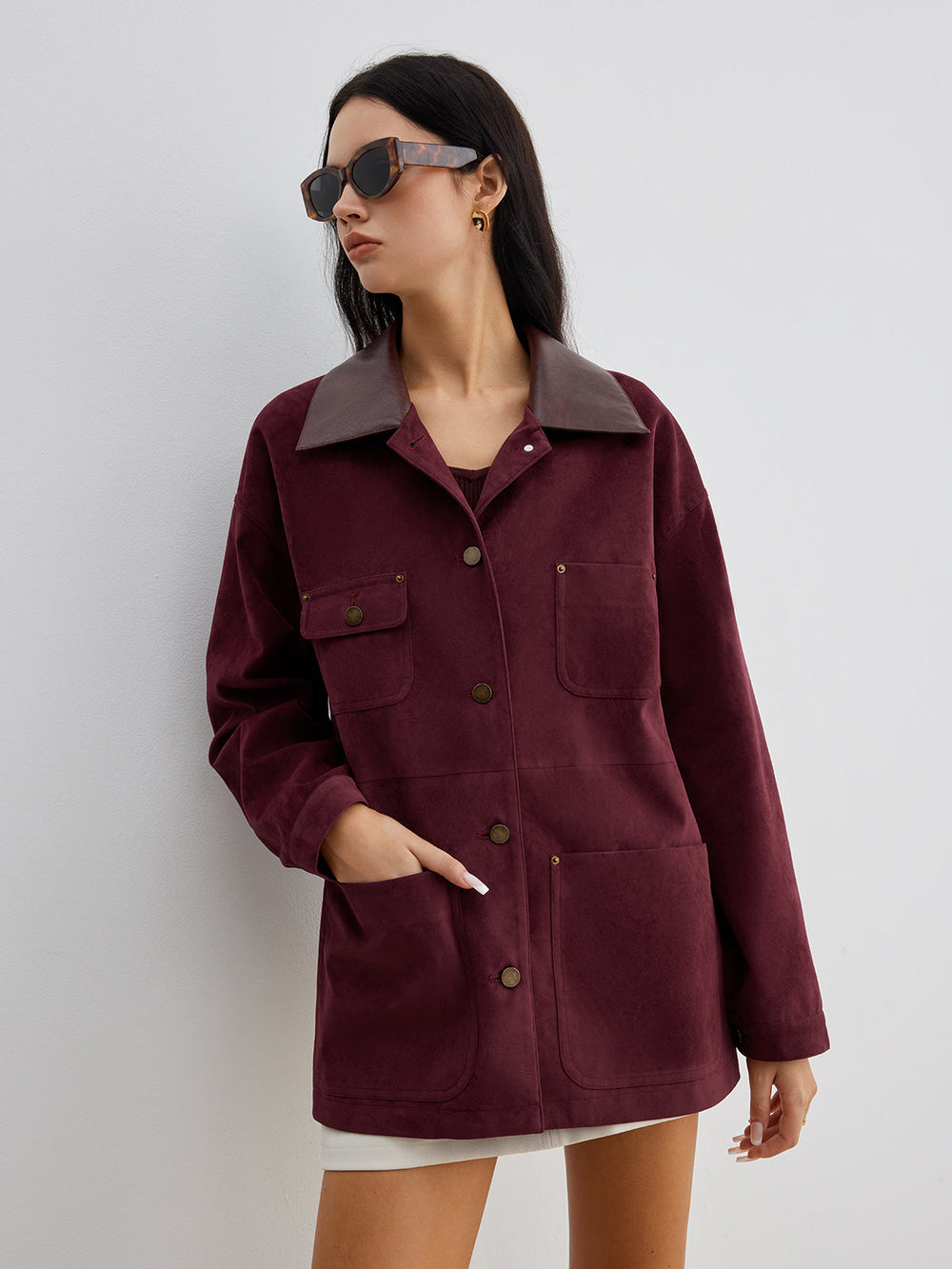 Veste à poches avec col contrastant en daim