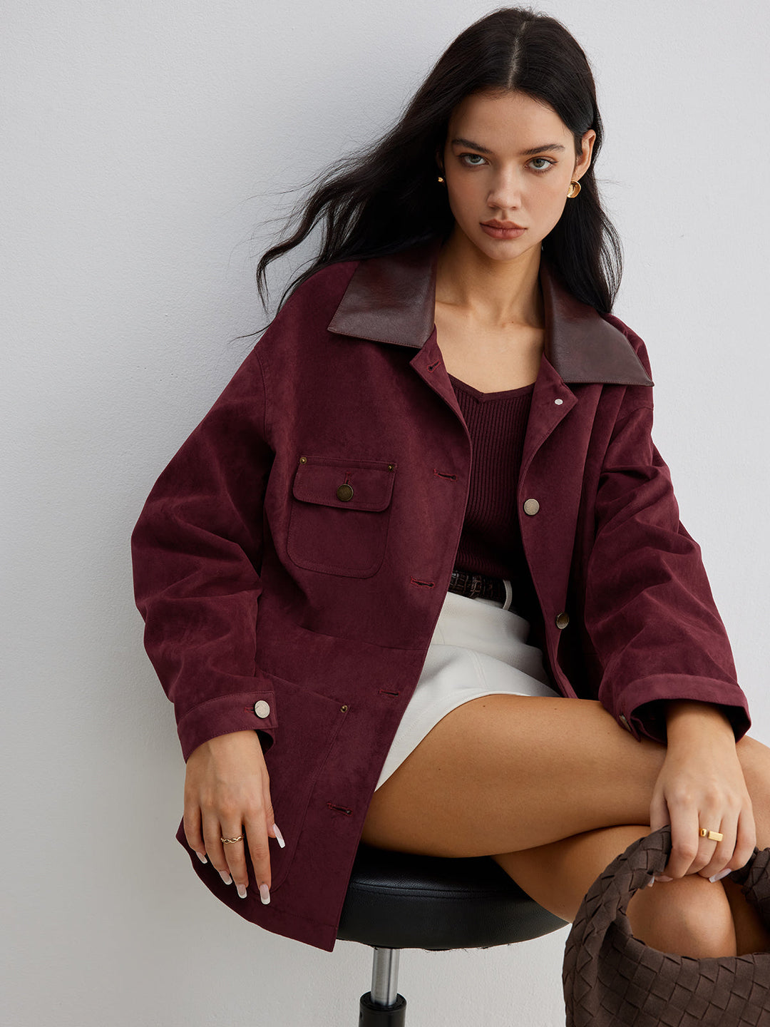 Veste à poches avec col contrastant en daim