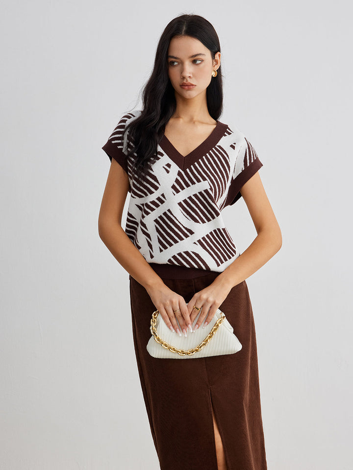 Gilet Sans Manches Rayé Motifs Contrastants