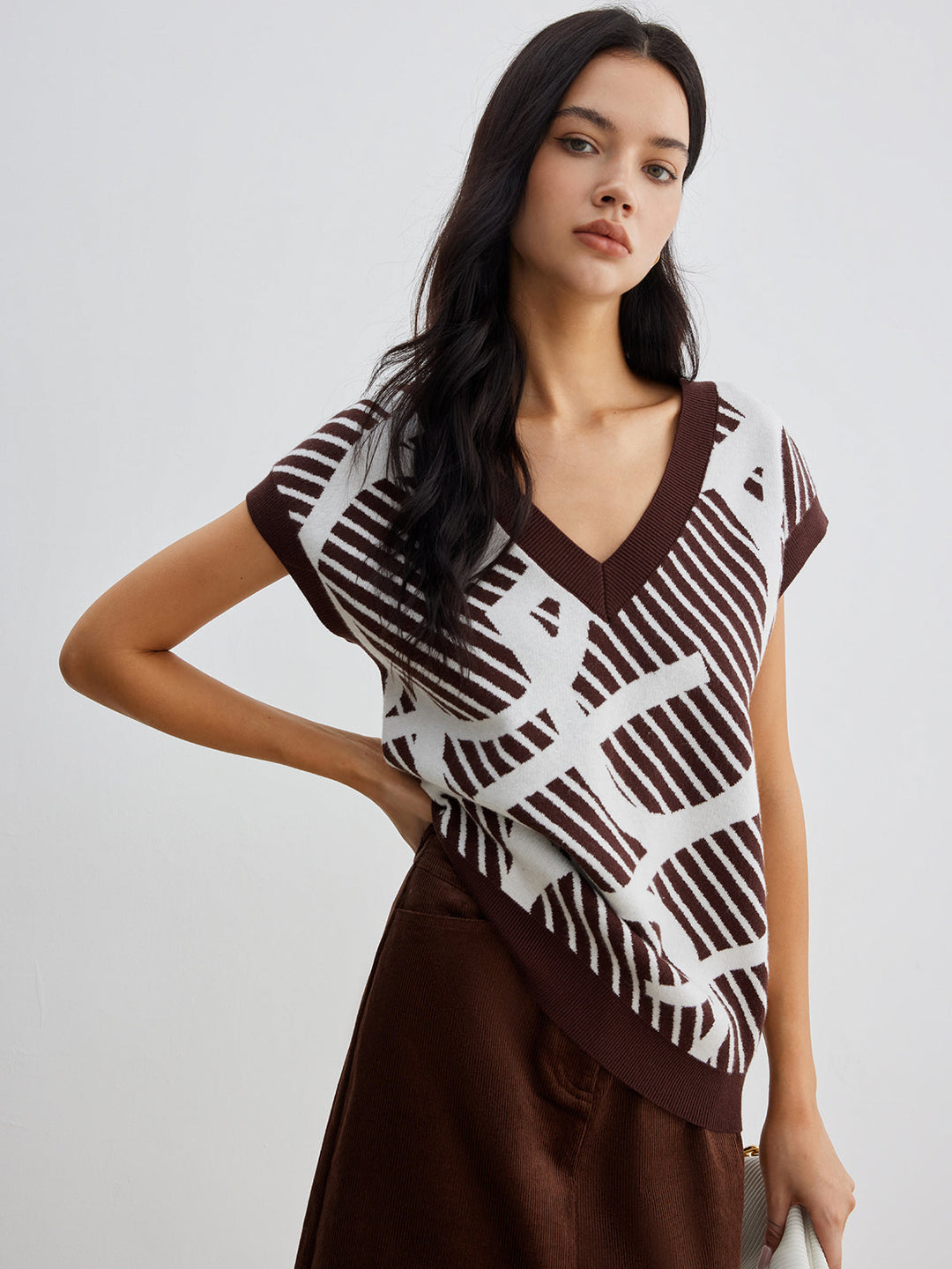 Gilet Sans Manches Rayé Motifs Contrastants
