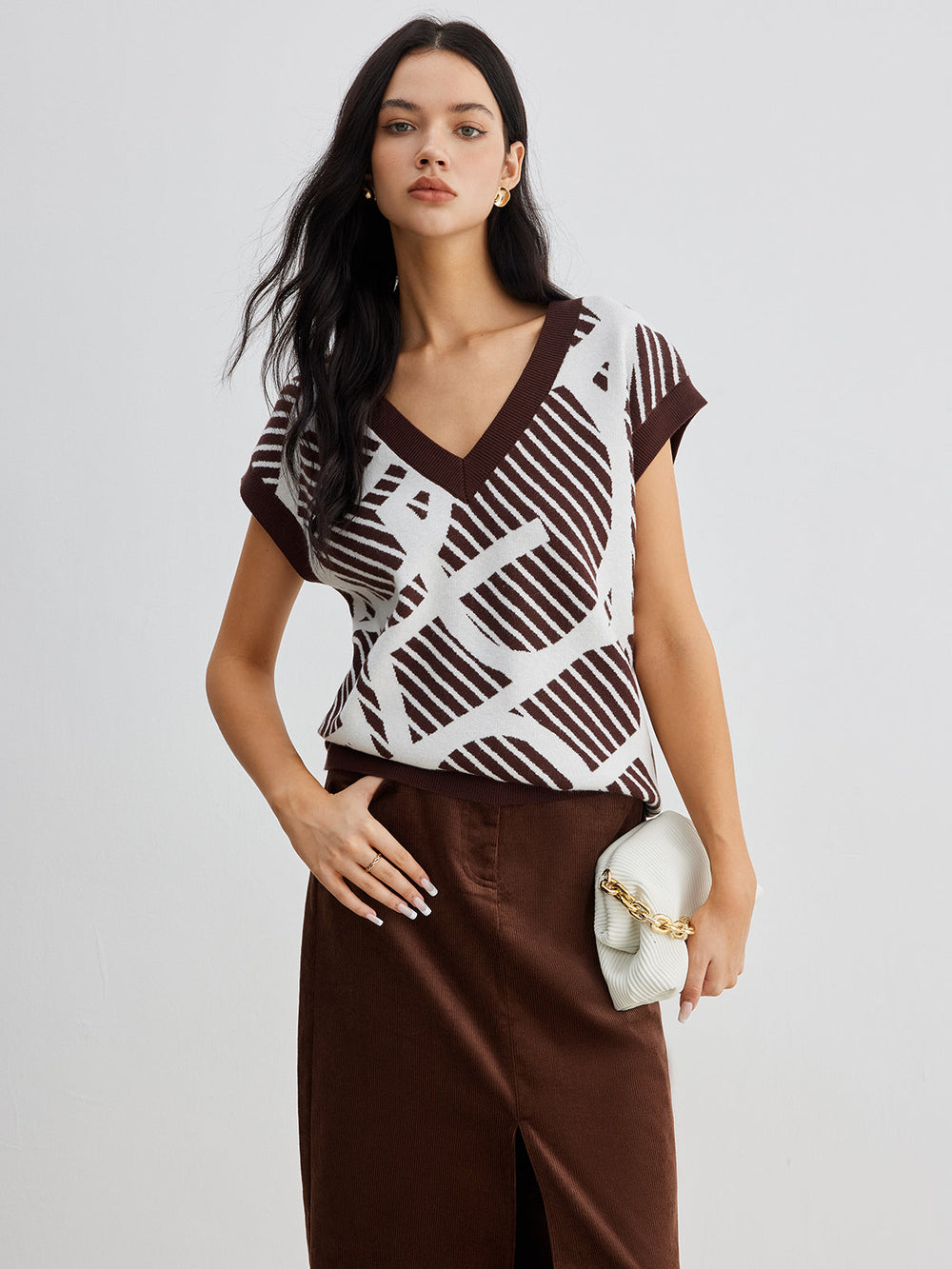 Gilet Sans Manches Rayé Motifs Contrastants