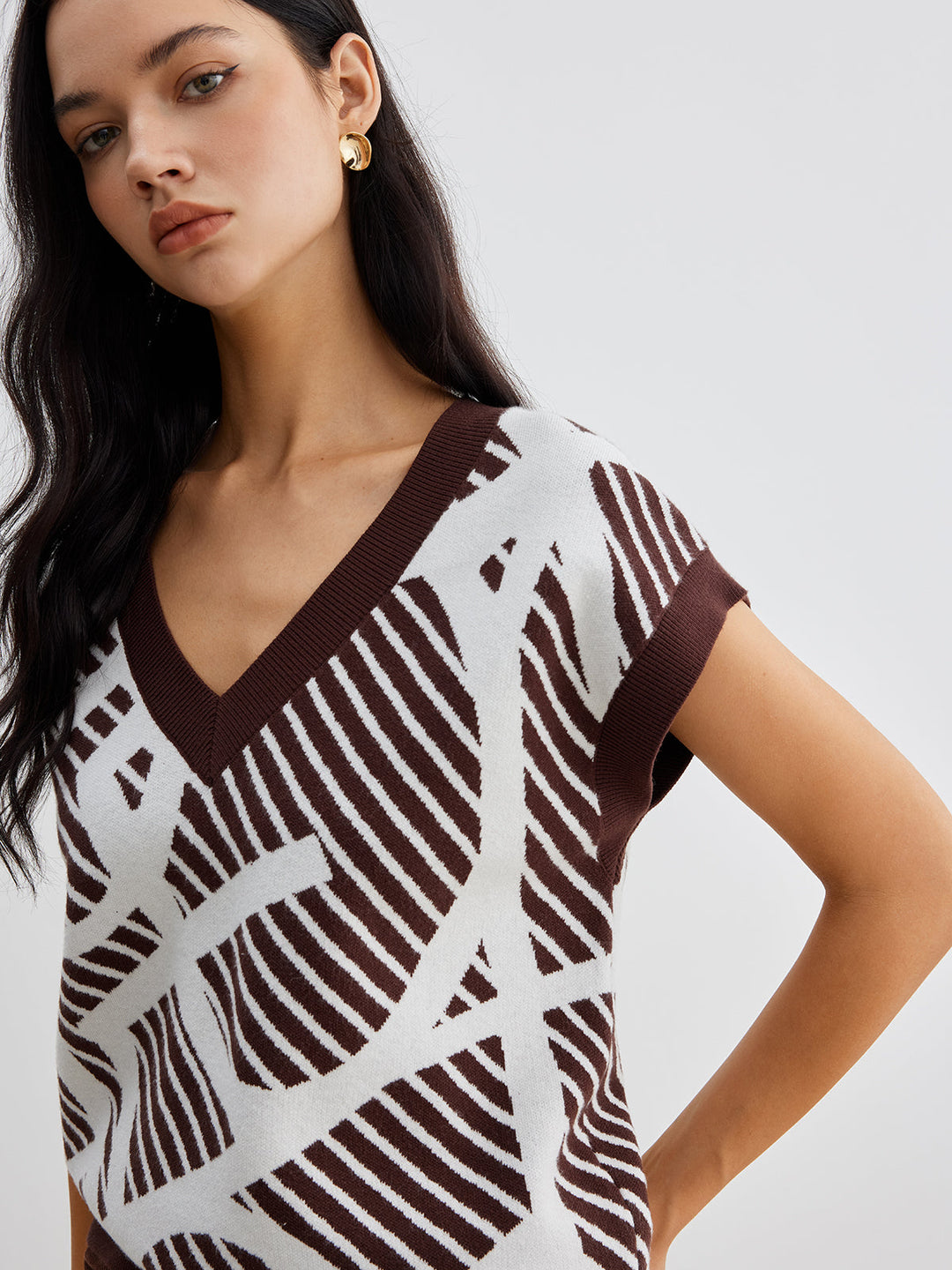 Gilet Sans Manches Rayé Motifs Contrastants