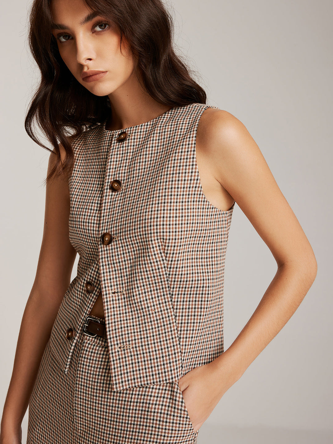 Gilet Boutoné Élégant à Carreaux