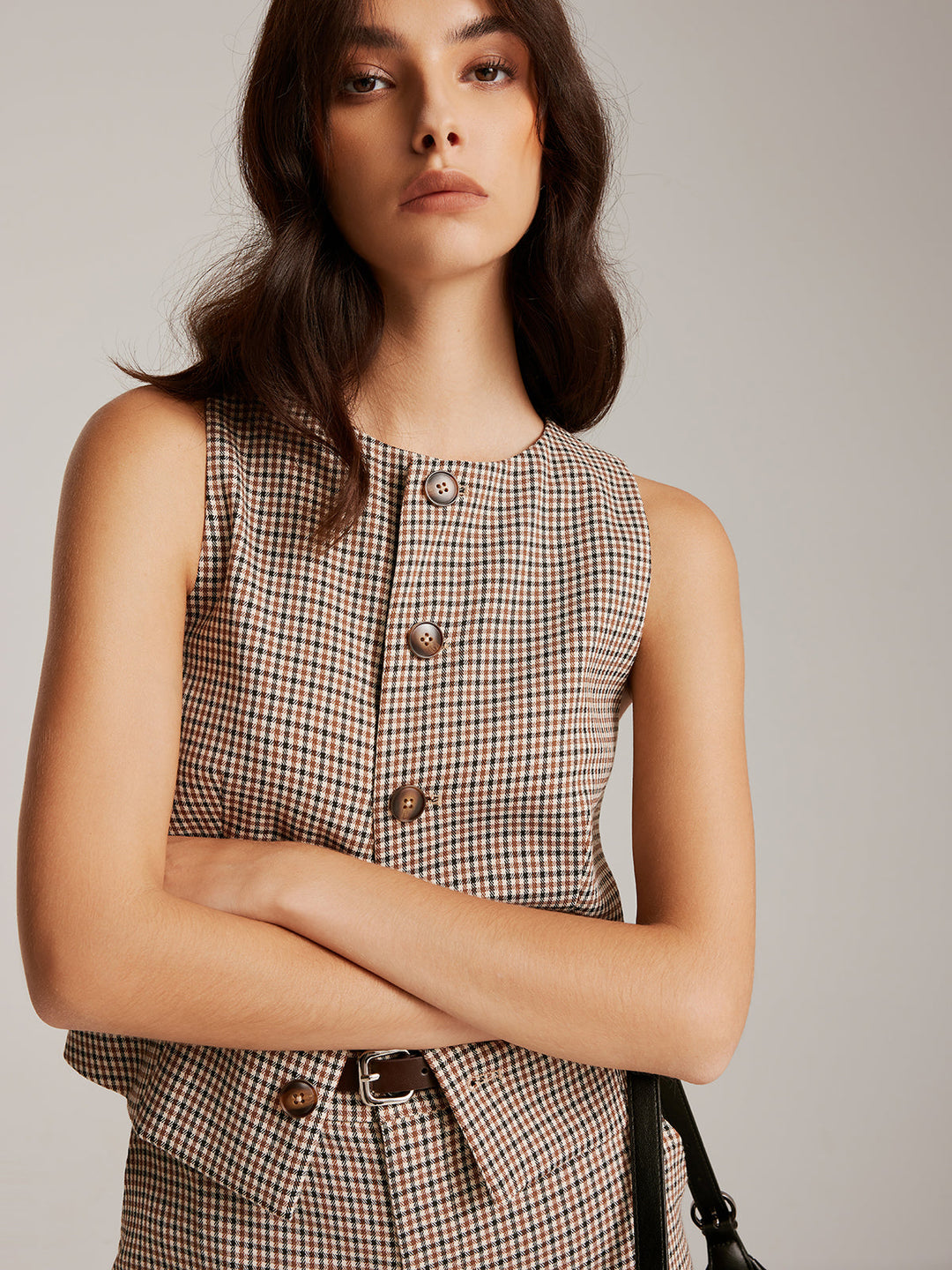 Gilet Boutoné Élégant à Carreaux