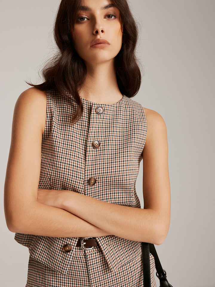 Gilet Boutoné Élégant à Carreaux