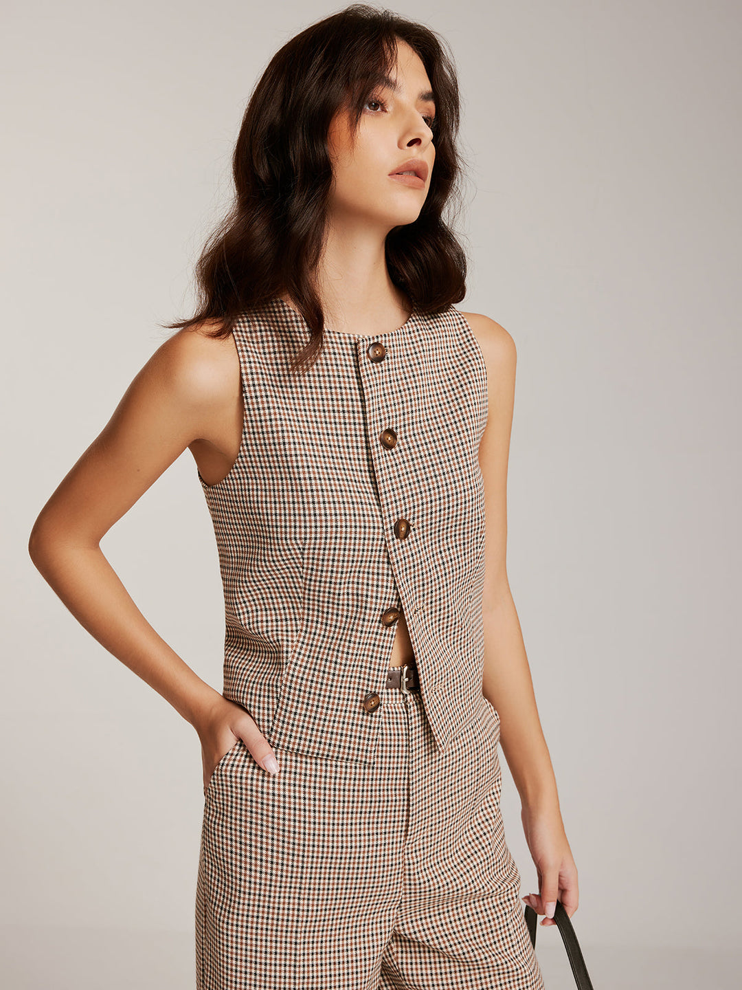 Gilet Boutoné Élégant à Carreaux
