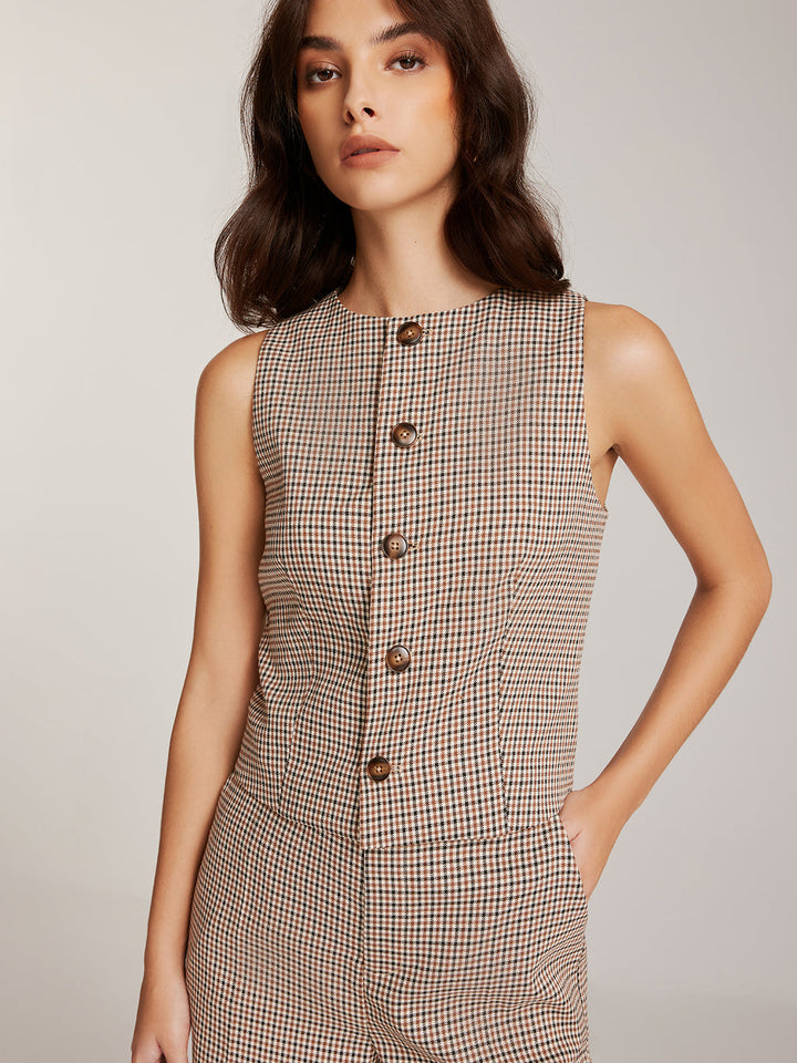 Gilet Boutoné Élégant à Carreaux