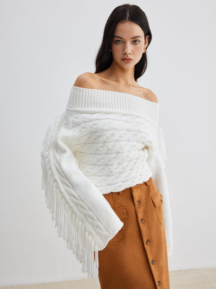 Pull à épaules dénudées à franges Behème