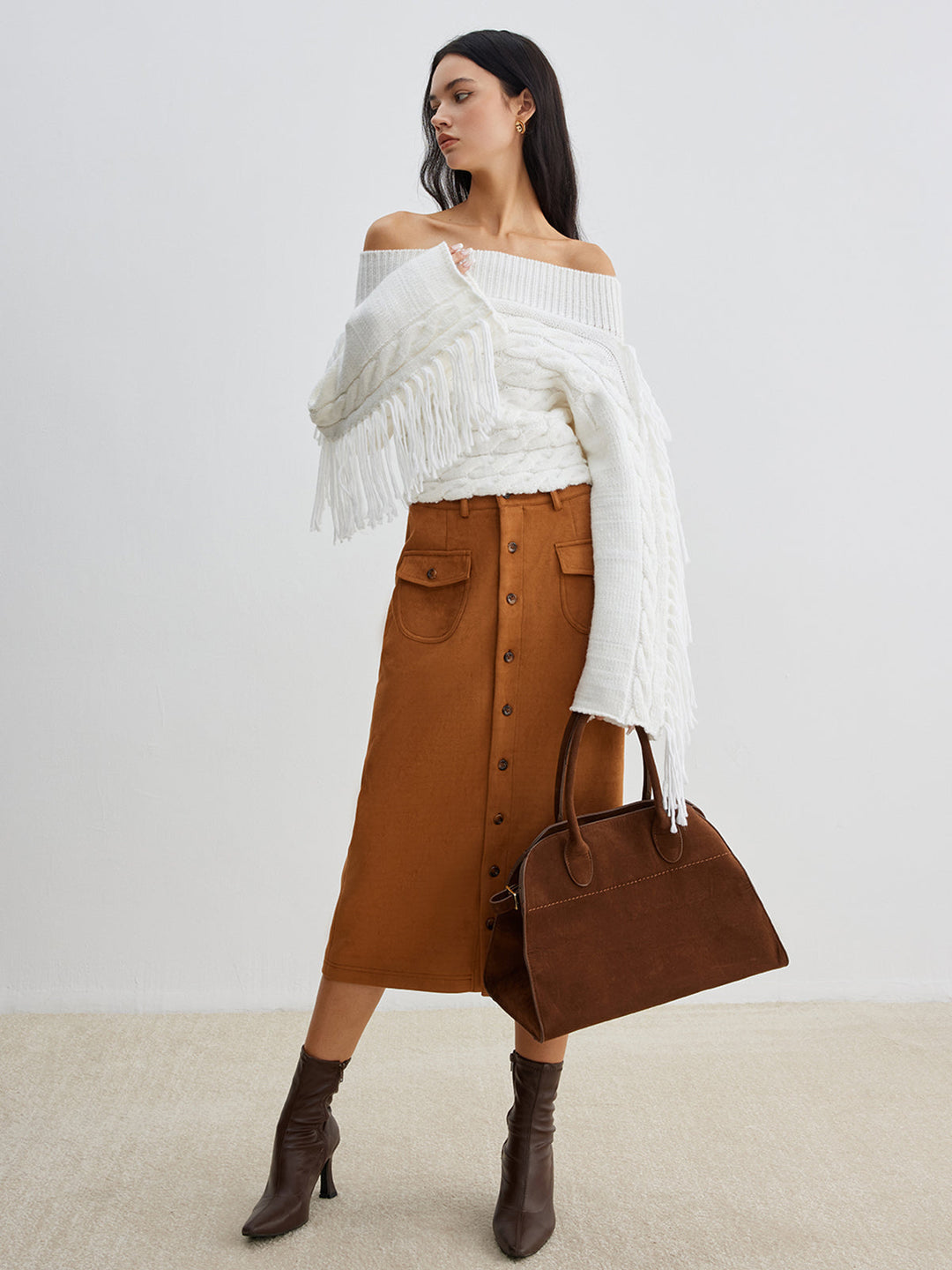 Pull à épaules dénudées à franges Behème