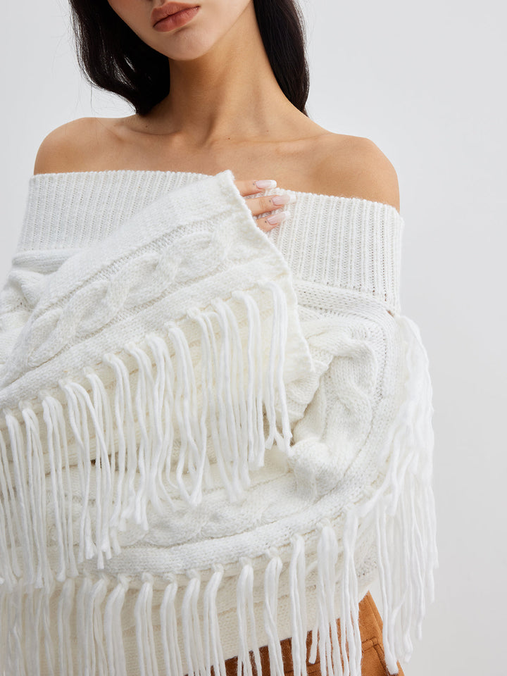 Pull à épaules dénudées à franges Behème